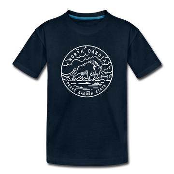 North Dakota Youth T-Shirt - State Design Youth North Dakota Tee - deep navy