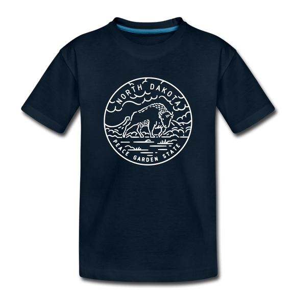 North Dakota Youth T-Shirt - State Design Youth North Dakota Tee - deep navy