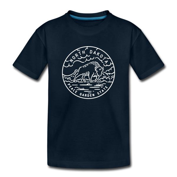 North Dakota Youth T-Shirt - State Design Youth North Dakota Tee - deep navy
