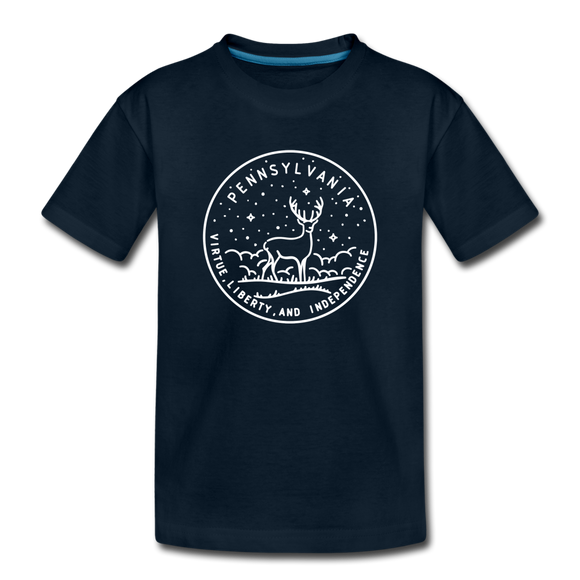 Pennsylvania Youth T-Shirt - State Design Youth Pennsylvania Tee - deep navy