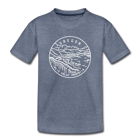 Oregon Youth T-Shirt - State Design Youth Oregon Tee - heather blue