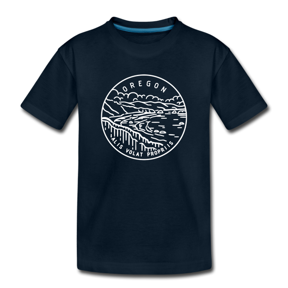 Oregon Youth T-Shirt - State Design Youth Oregon Tee - deep navy