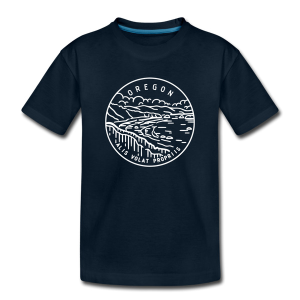 Oregon Youth T-Shirt - State Design Youth Oregon Tee - deep navy