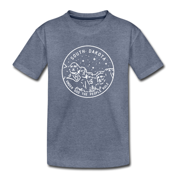 South Dakota Youth T-Shirt - State Design Youth South Dakota Tee - heather blue