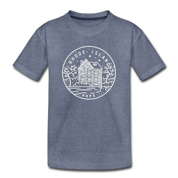 Rhode Island Youth T-Shirt - State Design Youth Rhode Island Tee - heather blue
