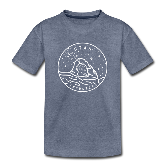 Utah Youth T-Shirt - State Design Youth Utah Tee - heather blue