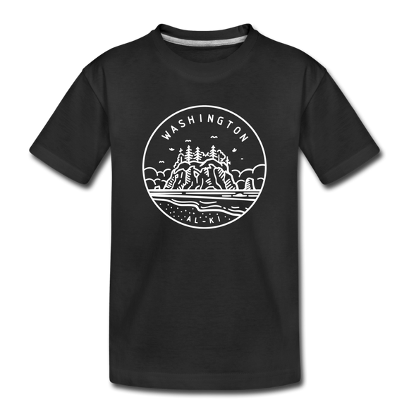 Washington Youth T-Shirt - State Design Youth Washington Tee - black