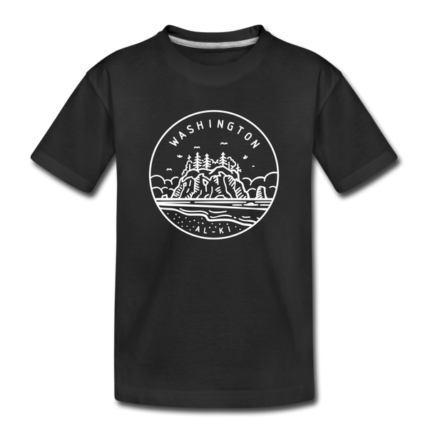 Washington Youth T-Shirt - State Design Youth Washington Tee - black