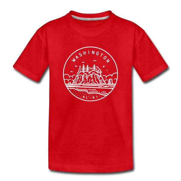 Washington Youth T-Shirt - State Design Youth Washington Tee - red