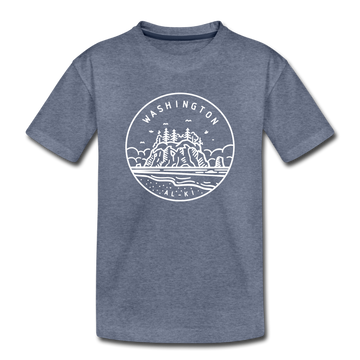 Washington Youth T-Shirt - State Design Youth Washington Tee - heather blue