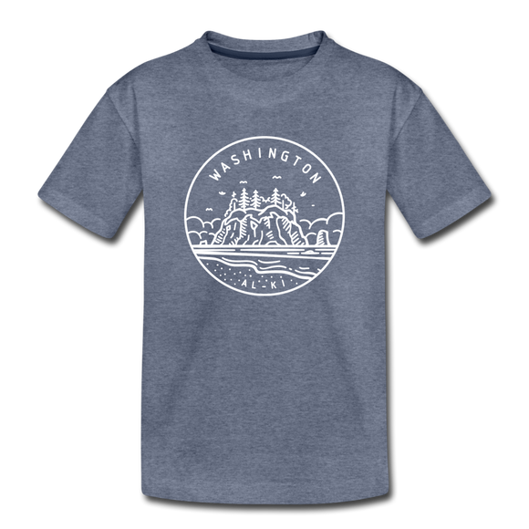 Washington Youth T-Shirt - State Design Youth Washington Tee - heather blue