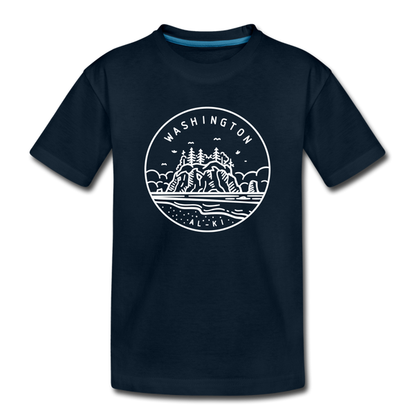 Washington Youth T-Shirt - State Design Youth Washington Tee - deep navy