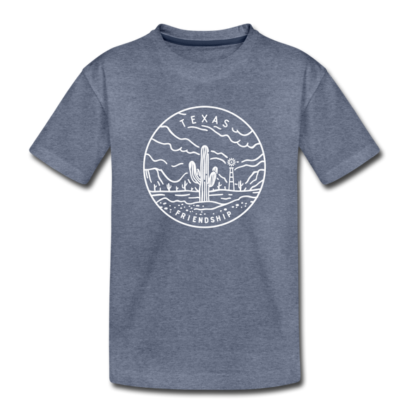 Texas Youth T-Shirt - State Design Youth Texas Tee - heather blue