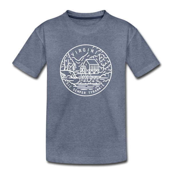 Virginia Youth T-Shirt - State Design Youth Virginia Tee - heather blue