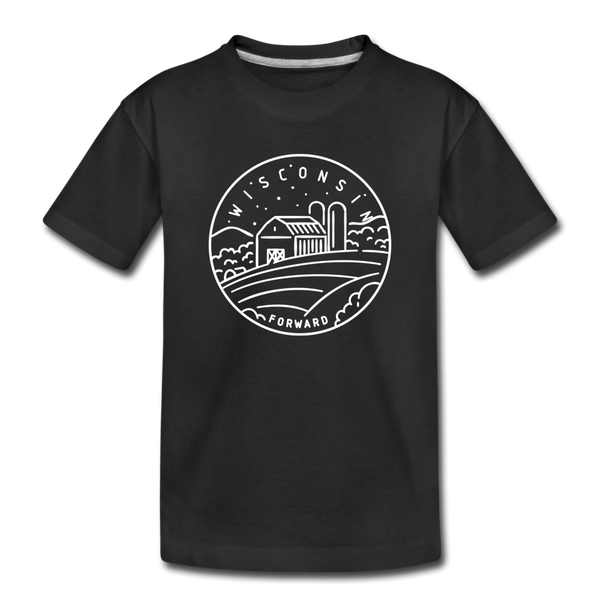 Wisconsin Youth T-Shirt - State Design Youth Wisconsin Tee - black