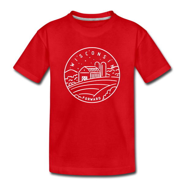 Wisconsin Youth T-Shirt - State Design Youth Wisconsin Tee - red