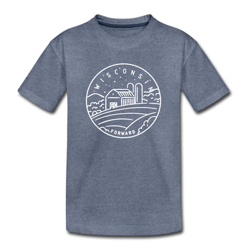 Wisconsin Youth T-Shirt - State Design Youth Wisconsin Tee - heather blue