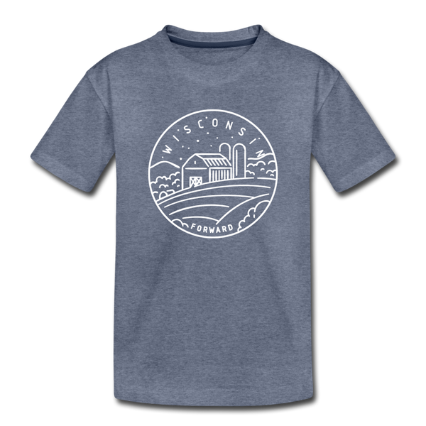 Wisconsin Youth T-Shirt - State Design Youth Wisconsin Tee - heather blue