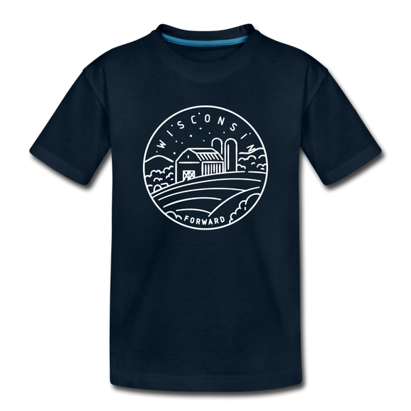 Wisconsin Youth T-Shirt - State Design Youth Wisconsin Tee - deep navy