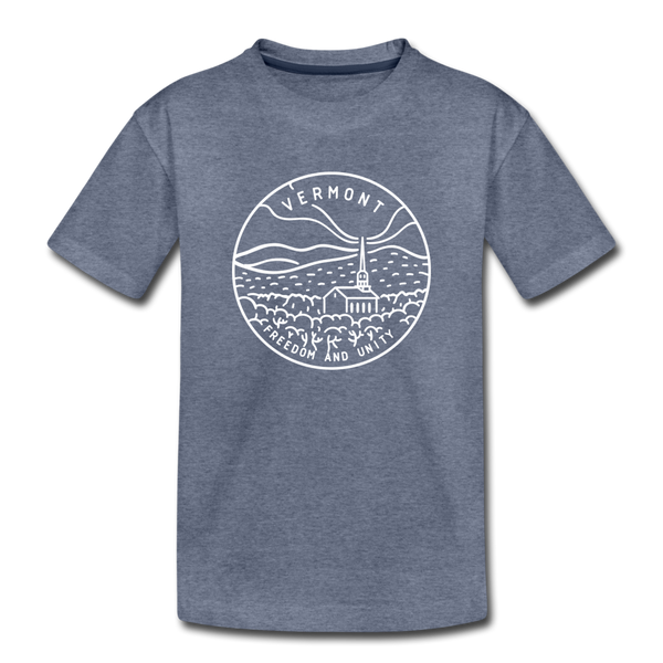 Vermont Youth T-Shirt - State Design Youth Vermont Tee - heather blue