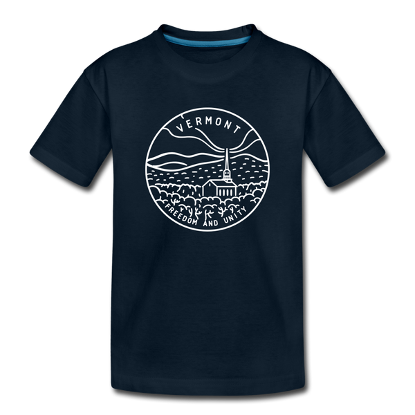 Vermont Youth T-Shirt - State Design Youth Vermont Tee - deep navy