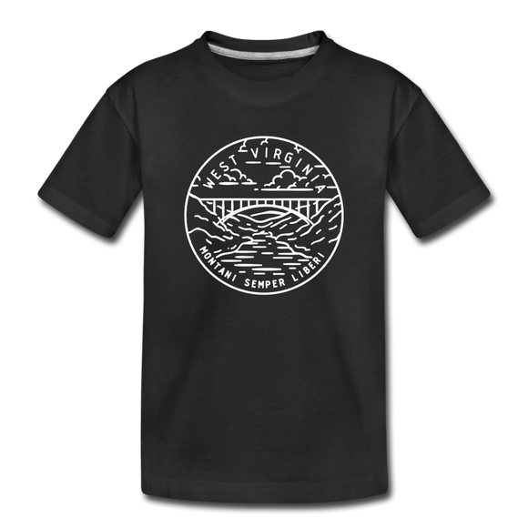 West Virginia Youth T-Shirt - State Design Youth West Virginia Tee - black