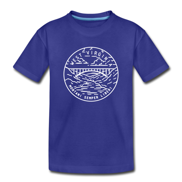 West Virginia Youth T-Shirt - State Design Youth West Virginia Tee - royal blue