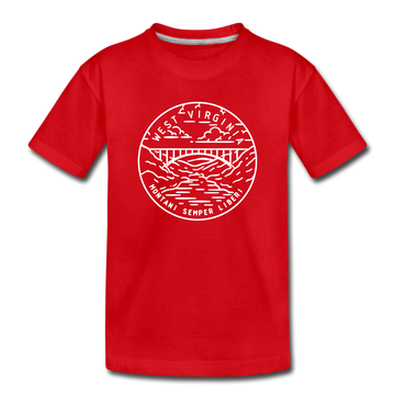 West Virginia Youth T-Shirt - State Design Youth West Virginia Tee - red