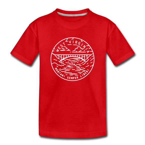 West Virginia Youth T-Shirt - State Design Youth West Virginia Tee - red