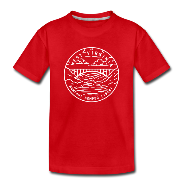 West Virginia Youth T-Shirt - State Design Youth West Virginia Tee - red