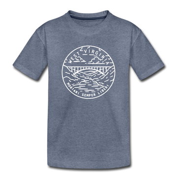West Virginia Youth T-Shirt - State Design Youth West Virginia Tee - heather blue