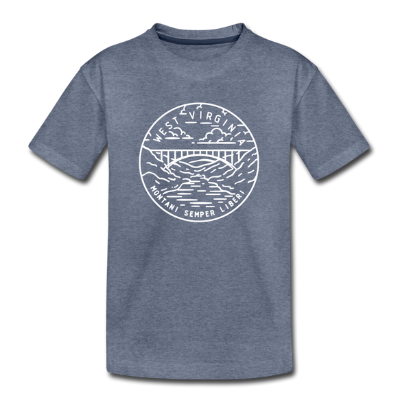 West Virginia Youth T-Shirt - State Design Youth West Virginia Tee - heather blue