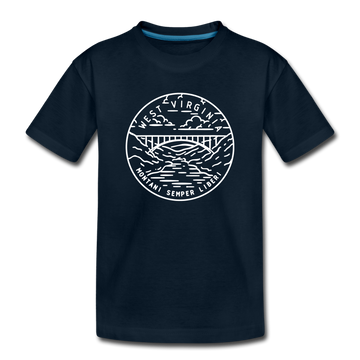West Virginia Youth T-Shirt - State Design Youth West Virginia Tee - deep navy