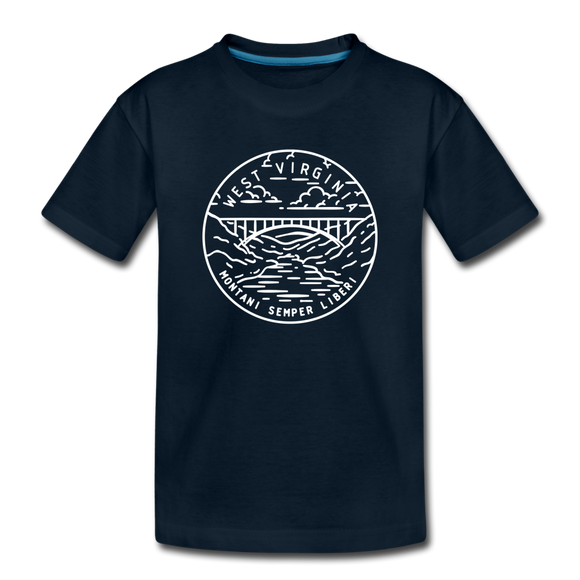 West Virginia Youth T-Shirt - State Design Youth West Virginia Tee - deep navy