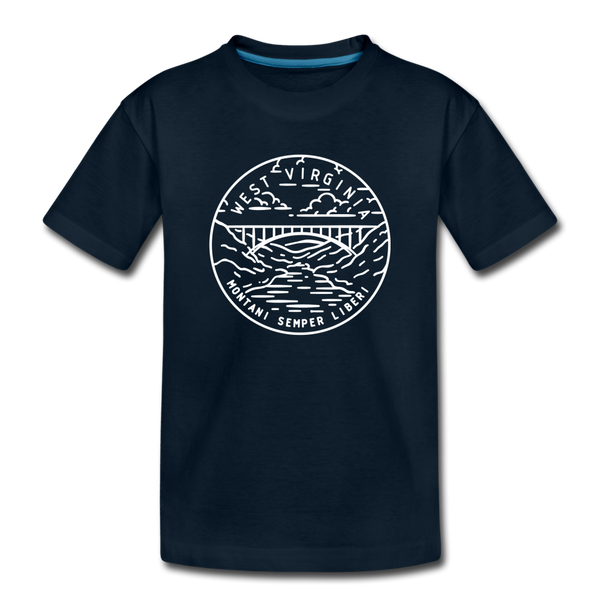 West Virginia Youth T-Shirt - State Design Youth West Virginia Tee - deep navy