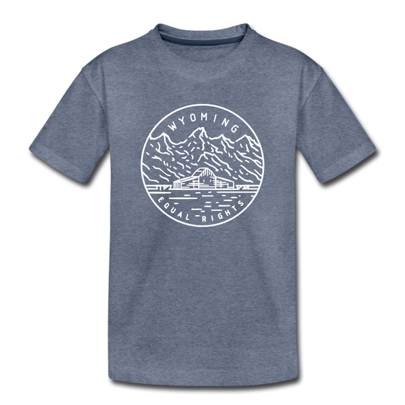 Wyoming Youth T-Shirt - State Design Youth Wyoming Tee - heather blue