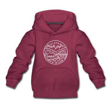 Alaska Youth Hoodie - State Design Youth Alaska Hooded Sweatshirt - burgundy