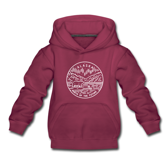 Alaska Youth Hoodie - State Design Youth Alaska Hooded Sweatshirt - burgundy