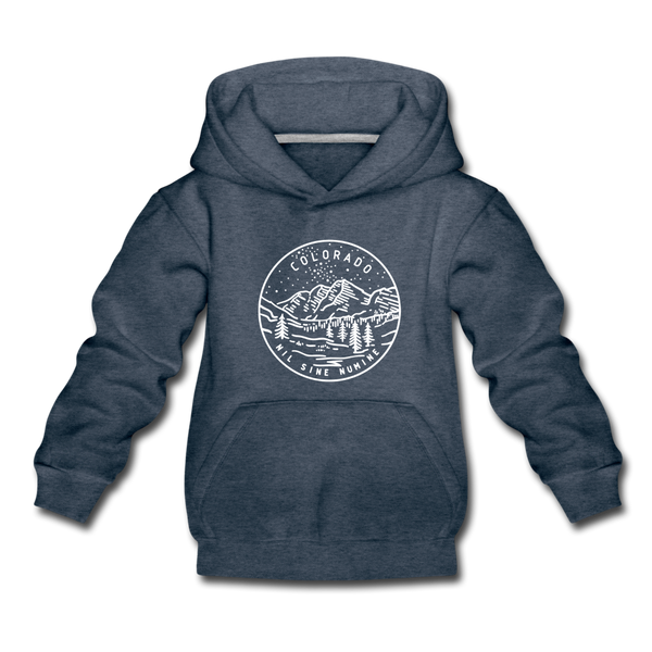 Colorado Youth Hoodie - State Design Youth Colorado Hooded Sweatshirt - heather denim