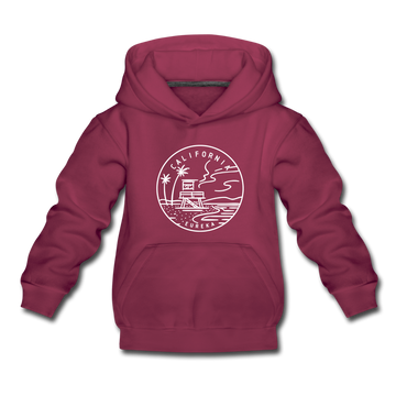 California Youth Hoodie - State Design Youth California Hooded Sweatshirt - burgundy