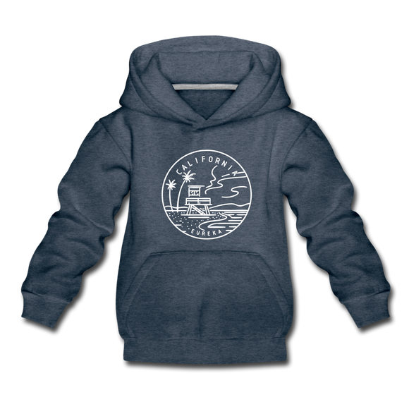 California Youth Hoodie - State Design Youth California Hooded Sweatshirt - heather denim