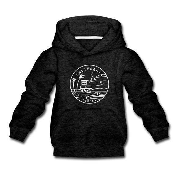 California Youth Hoodie - State Design Youth California Hooded Sweatshirt - charcoal gray