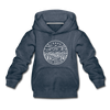 Idaho Youth Hoodie - State Design Youth Idaho Hooded Sweatshirt - heather denim