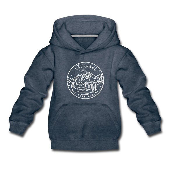 Colorado Youth Hoodie - State Design Youth Colorado Hooded Sweatshirt - heather denim