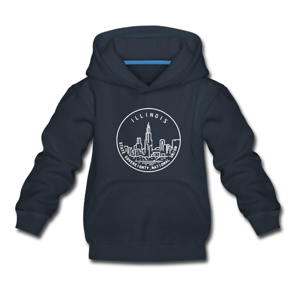 Illinois Youth Hoodie - State Design Youth Illinois Hooded Sweatshirt - navy