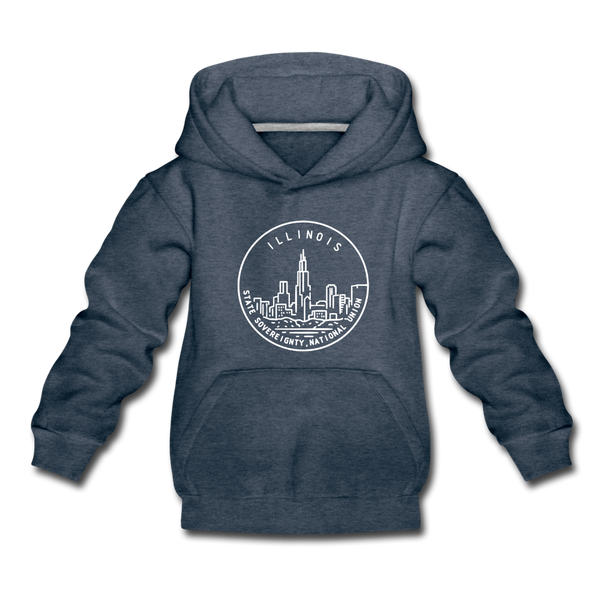 Illinois Youth Hoodie - State Design Youth Illinois Hooded Sweatshirt - heather denim