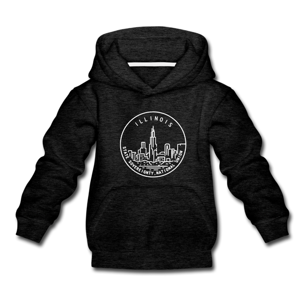 Illinois Youth Hoodie - State Design Youth Illinois Hooded Sweatshirt - charcoal gray