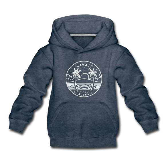 Hawaii Youth Hoodie - State Design Youth Hawaii Hooded Sweatshirt - heather denim