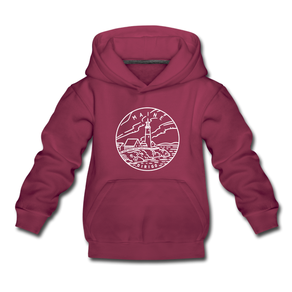 Maine Youth Hoodie - State Design Youth Maine Hooded Sweatshirt - burgundy