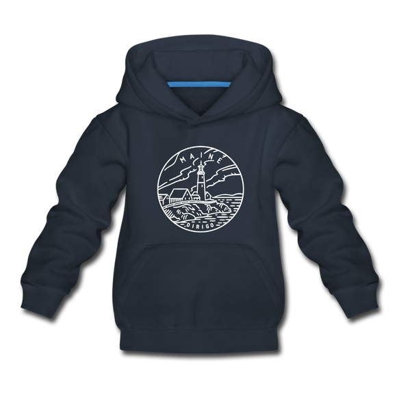 Maine Youth Hoodie - State Design Youth Maine Hooded Sweatshirt - navy